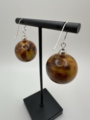 New Sterling Silver Antique Marbled Amber Bakelite Dangle Earrings 4.5cm JB23