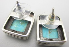 LOVELY VINTAGE STERLING SILVER TURQUOISE CABOCHON RECTANGLE STUD EARRINGS 11.5G