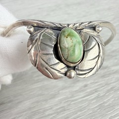 Vintage Silver Southwestern Style Green Turquoise Handmade Cuff Bracelet
