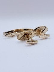 Vintage Swank Mid-Century Gold-tone Cufflinks and Tie Bar Set in Orininal Box