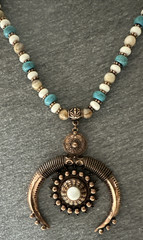 Shyanne Southwestern Style Bead Necklace Copper Tone Squash Blossom Pendant n602