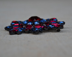 SCHREINER Maltese Cross Brooch RED/BLUE Rhinestones Unsigned Book Piece 3.5 in.