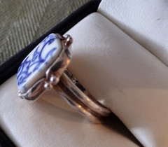 Vintage porcelain blue/white sterling silver ring sz 7