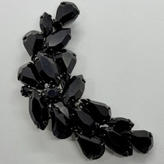 Vtg Jet Black Rhinestone Crescent Statement Gunmetal Brooch Marquise Teardrop