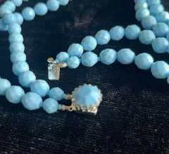 Vintage Classy Faceted Robin Egg Blue Glass Bead Necklace with Box Clasp