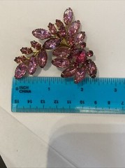 Vintage Large Two Tone Pink Marquise and Round Rhinestone Gold Tone Brooch Pin