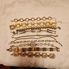 Vintage Gold Tone Bracelet Lot OF 10 Estate Costume Jewelery Links LooP DI B85