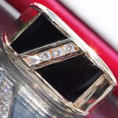 14k yellow gold ring 0.16ct diamond onyx size 8.5 vintage handmade 9.8gr N2303