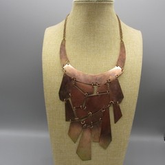Vintage Artisan Copper Necklace Modernist Bib Statement 21 Inch
