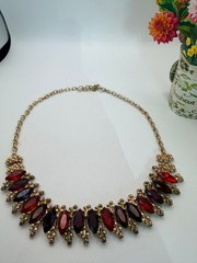 Vintage Napier Red Marquise Rhinestone Gold Tone Statement Necklace 18 Inch
