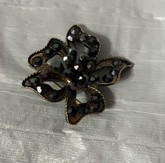 Vintage Jet Black Rhinestone Flower Brooch Pin
