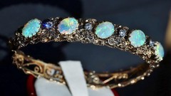 14k y/gold bracelet 5.50ct natural opal diamond 7.0″ bangle antique 25.90g N3216