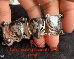 Vintage Siam Sterling Silver Niello Bracelet Thai Goddess Dancers Panel 7”; 22g
