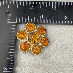 Vintage Rhinestone Brooch Gold Tone Orange Rhinestone Flower READ