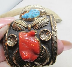 VTG SW N A WATCHBAND W/TURQUOISE & CORAL GOLD OVERLAY W/SS UNDERNEATH-NEW PRICE