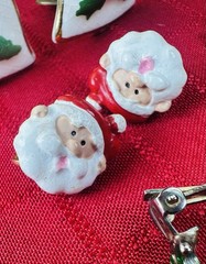 MCM Enamel Christmas Jewelry Lot Clip On Earrings Tree Pin Santa Bells Holiday