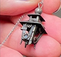 VTG Ornate Sterling Silver Chinese Lantern Pagoda Birdcage Pendant Necklace 925