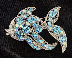 Lot of 3 Black Enamel Blue Rhinestone Fish Whale Brooch Nautical Sea Life Beach