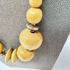 Vintage Boho Natural Wood Bead Statement Necklace 26″ Chunky Earthy – 70s Vibe