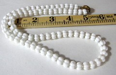 Vintage White Milk Glass Necklace Molded Cloud Bubble Beads Slide Clasp
