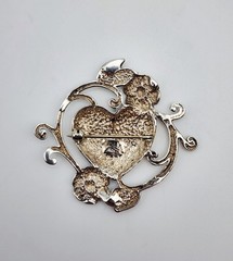 Jezlaine Vintage Sterling Silver Heart & Floral Brooch Pin