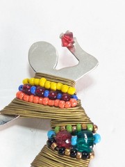 Vintage Liz Tech Handmade African Tribal Dancer Beaded Metalwork Brooch Pin