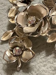 Vintage CORO Gold Tone Clear AB Glass Rhinestone Flower Leaf Brooch Pin