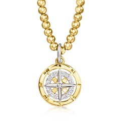 Sterling Silver and 14kt Yellow Gold Compass Charm with Lab-Grown Diamonds