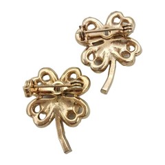 Vtg Gold Tone Flower Brooch Set Yellow Rhinestone Floral Pins Pair
