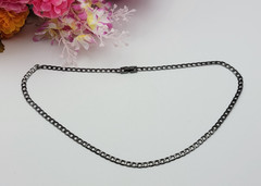 Vintage Gunmetal Tone Curb Chain Necklace 20″ Fold Over Clasp Unisex Retro Style