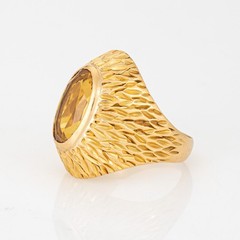 60s Portuguese Citrine Ring 19k Yellow Gold Cocktail Dome Fine Jewelry 7.5