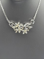 Vintage Trifari Alfred Phillipe Silver Tone Rhinestone Necklace Choker Flowers
