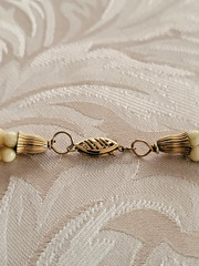 14k Gold Filled Multi-Strand Carved Cream Buffalo Bone Beaded Necklace 27 Inch