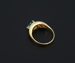 18k Emerald Diamond Ring Yellow Gold Sz 7.75 Cocktail 1.1ctw Pear Vintage RG5229