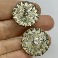 Vtg Channel Set Rhinestone Halo White Cabochon Brass Huggie Earrings Screwback