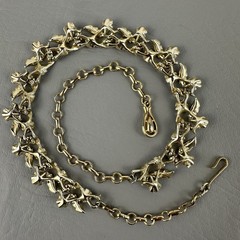 Vintage Coro Necklace Red Pink Rhinestone Leaf Gold Tone Choker Adjustable 15″
