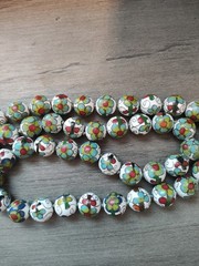 Vintage Cloisonne Chinese Enamel Blue Green Flower Beaded Necklace 23″