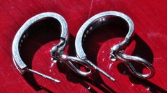 14k white gold earrings 0.16ct diamond 0.75″ omega back hoop 4.78g N2594B