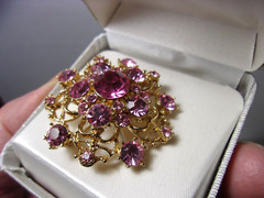Vintage Brooch Pink Stones Ladies Pin back NICE!