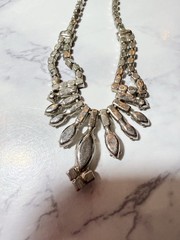 Vintage Rhinestone Statement Necklace Clear Crystal Drop Bib 14” Lot#1636