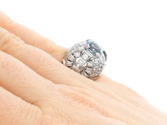 Vintage 0.95ct Aquamarine, 2.06ct Diamond and Palladium Dress Ring Size 5 3/8