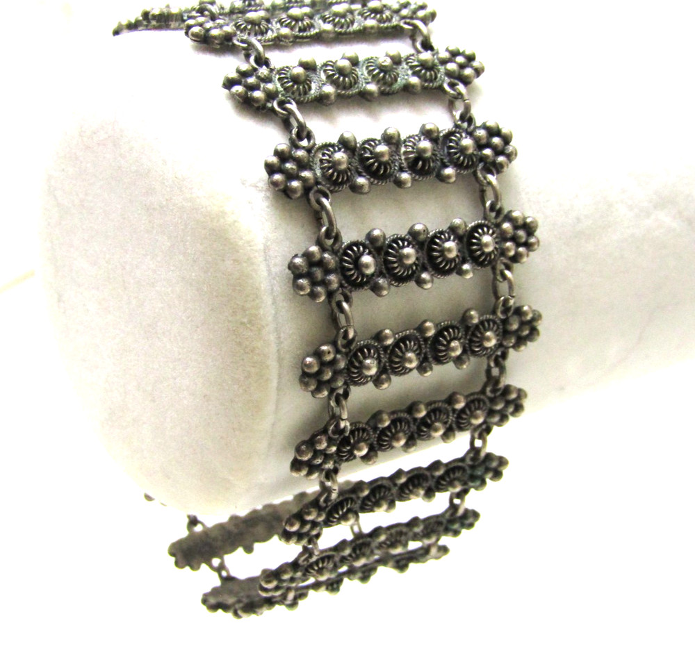 Vintage Etruscan Revival 800 Silver Panel Filigree Bracelet 6.5″ -30.8g
