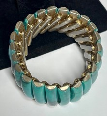 Vintage 50s Accordion Aqua Marbled Lucite Segment Expansion Cuff Bracelet