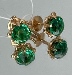 USSR Vintage Original Emerald (lab. made) Rose Gold Stud Earrings 583 14K 3,11 g