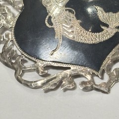 Atq Rare Siam Sterling Silver Niello Ware Mermaid Teardrop Pendant 2.5”L 8.4g