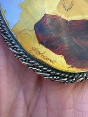 Antique Silver Brooch Hand Painted Signed Painted Portrait Cameo Of Woman READ