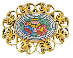 Vintage Bellini Faux Mosaic Brooch Pin 2 1/4″ x 1 3/4″ MISSING 1 Faux Pearl