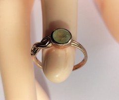 Vintage Rose Gold Plated Silver & Prehnite Ring, Infinity Theme, P (17.75 mm)