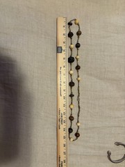 Beaded Brass Bar Link Station Chain Necklace Gold Cream Brown Black 34in