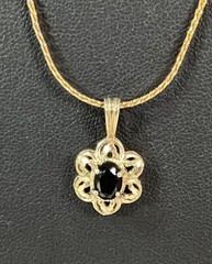 Vintage GoldTone UTC Necklace – Gold Flower Onyx .925 Sterling Silver – 22″